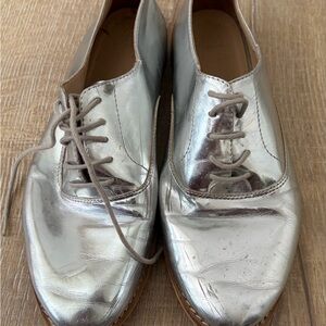 Zara Silver Metallic Lace-Up Flats